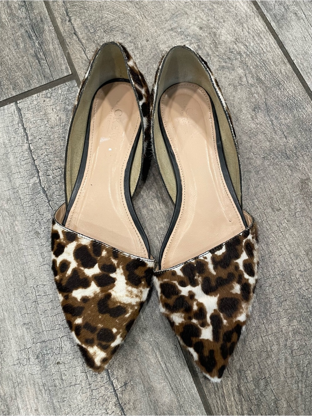 J. Crew Leopard-Print Pointed D'Orsay Flats in Brown and White